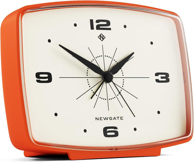 NEWGATE ® Brooklyn Wecker | Rechteckiges Design | Kürbisorange | Geräuschloses Uhrwerk ohne Ticken |