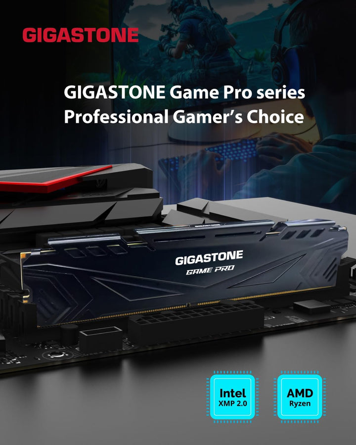 【DDR4 RAM】 GIGASTONE Game PRO 32GB Kit(2x16GB) DDR4 3200MHz PC4-25600 CL16-18-18-40 Intel XMP 2.0 AM
