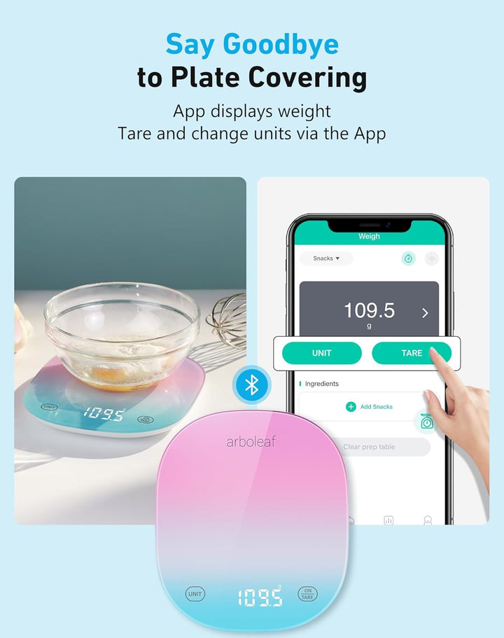 arboleaf Küchenwaage mit App 10kg, digitale Küchenwaage mit Kalorienzähler, Waage Küchenwaage USB au