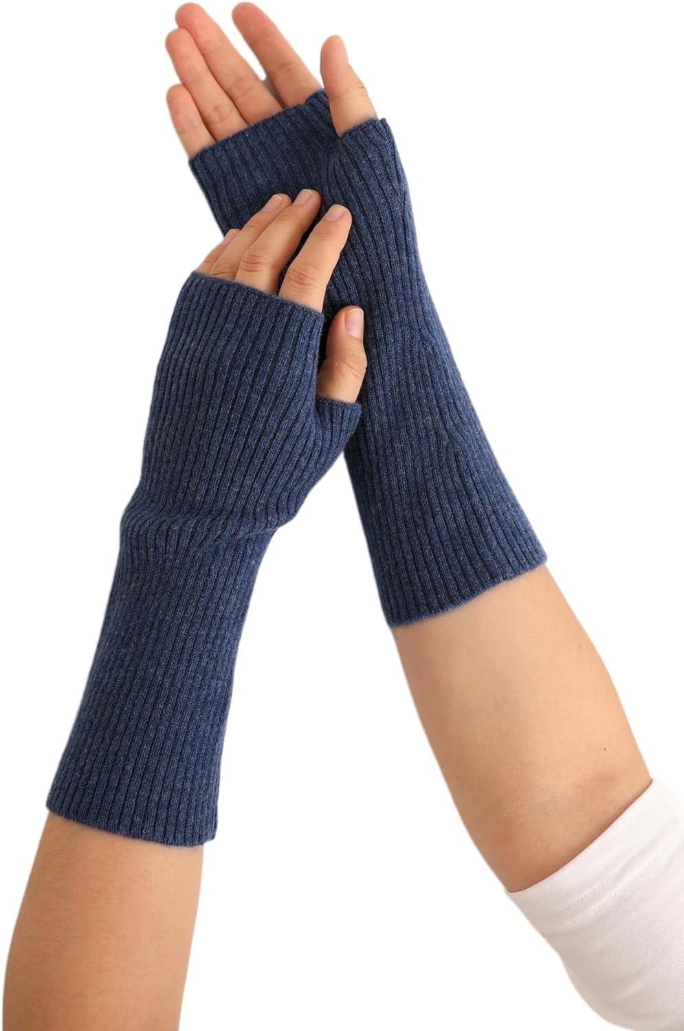 Prettystern Damen mid-lange Kaschmir Pulswärmer Arm-Stulpen fingerlose Ripp-Strick Handschuhe Länge