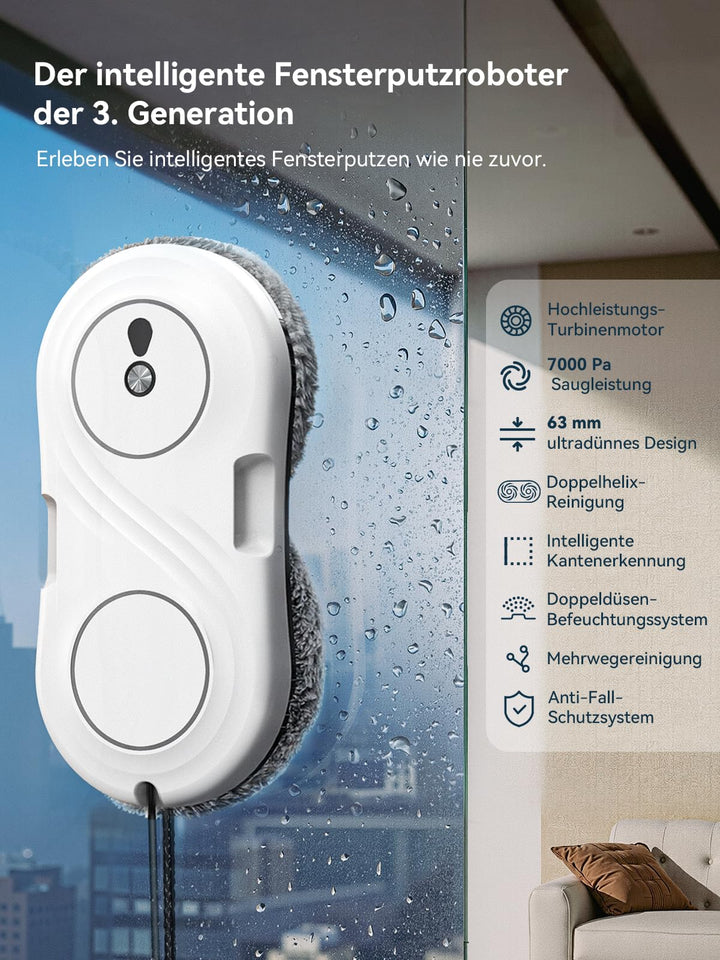 Keero Fensterputzroboter mit Turbinenmotor, 7000Pa Fensterroboter, Starke Saugkraft, Doppelhelix-Rei