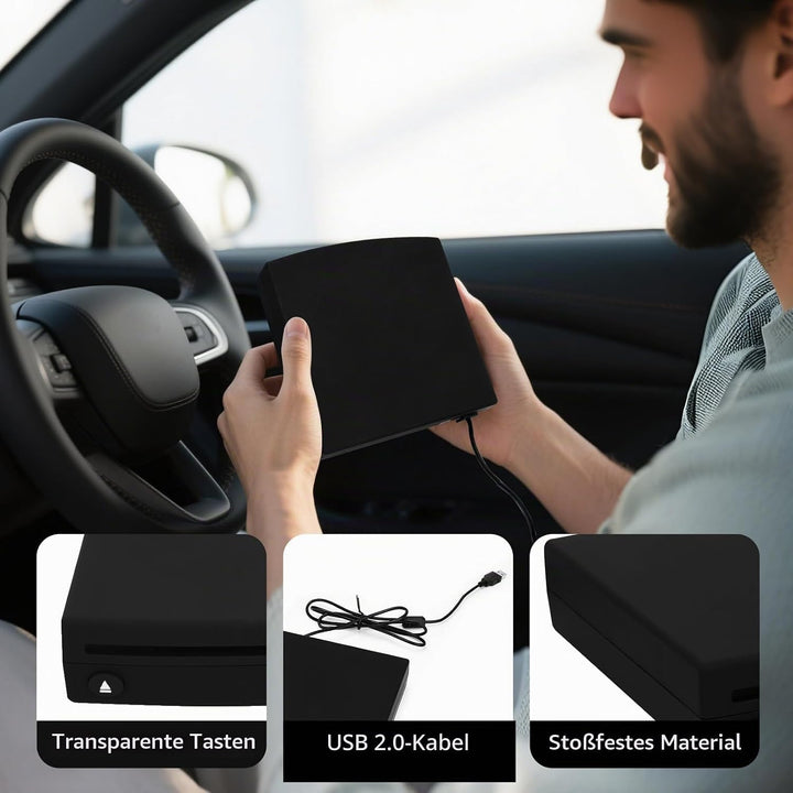 CD Player für Auto mit USB Anschluss,Universell Tragbarer Externer CD/DVD-Dish Box Player Fürs Auto,