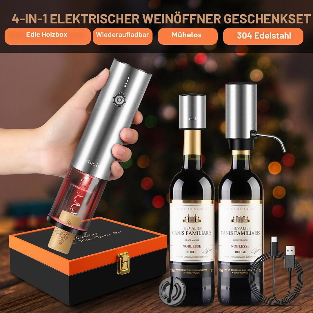 Elektrischer Weinöffner, Geschenk-Set mit Holzkoffer, automatisches elektrisches Weinflaschenöffner-