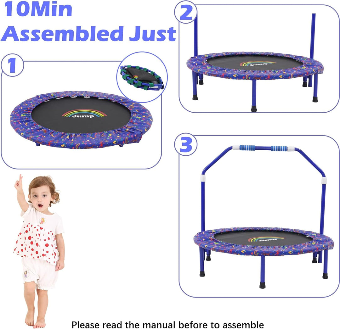 Trampolin mit Stange für Kinder, Ø ca 91cm|Faltbarer Rebounder für Minitrampolin mit Handlauf,Sicher