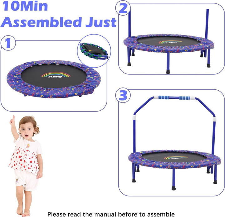 Trampolin mit Stange für Kinder, Ø ca 91cm|Faltbarer Rebounder für Minitrampolin mit Handlauf,Sicher