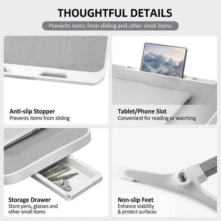 Klappbarer Laptop-Tisch für das Bett, höhen- und neigungsverstellbar, mit Schublade, Lap Stopper, Ta