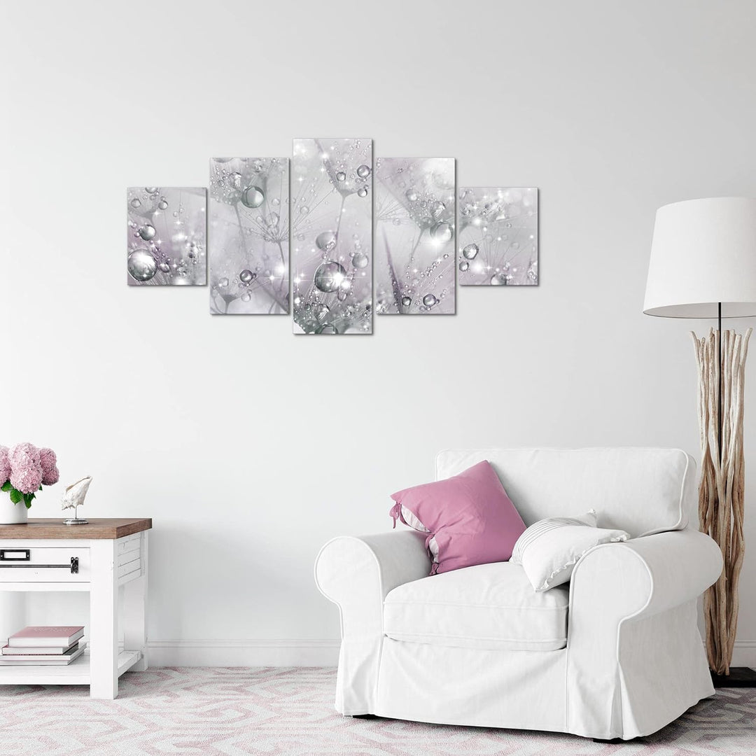 Runa Art Wandbilder Blumen Pusteblume 5 Teilig Bild auf Vlies Leinwand Deko Wohnzimmer Blumenwiese G