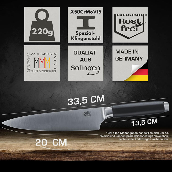 SOLINGEN HOME MYII | Kochmesser - scharfes Profi Küchenmesser, Made in Germany, eisgehärteter Edelst