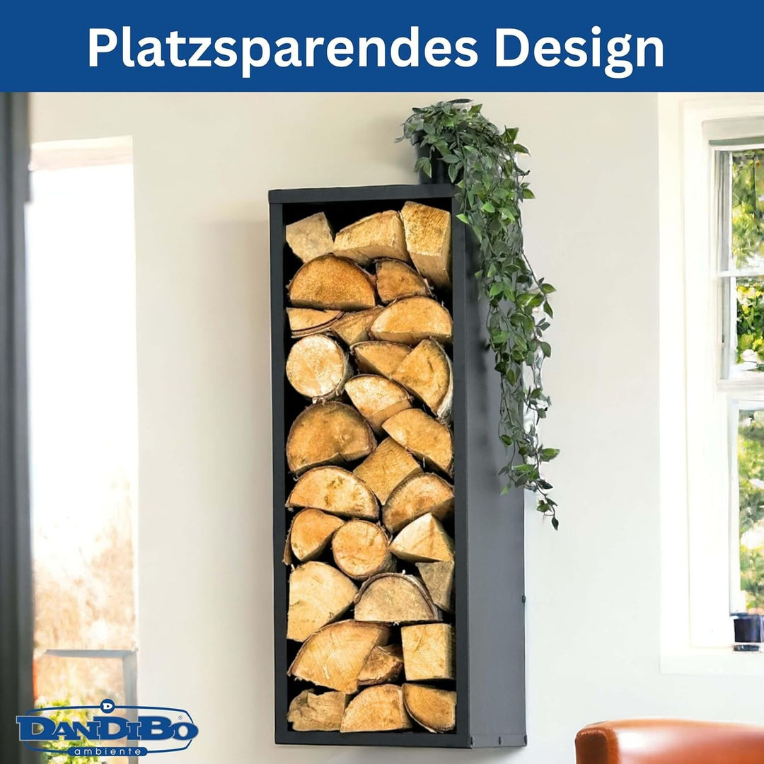 DanDiBo Kaminholzregal Wand Innen Metall Schwarz 80 cm mit Rückwand Wandmontage Hängend Kaminholzstä