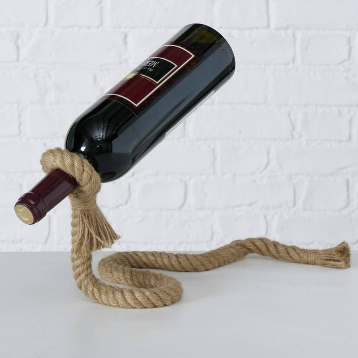 Boltze Home Weinständer für eine Flasche, eisern, geflochten mit Seil, 15 x 16 cm