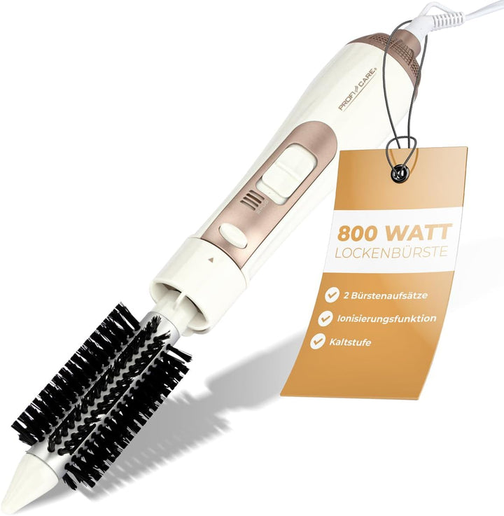 ProfiCare® Lockenbürste | Warmluft-Lockenbürste | 2 wechselbare Bürstenaufsätze | 2 Temperatur-/Leis