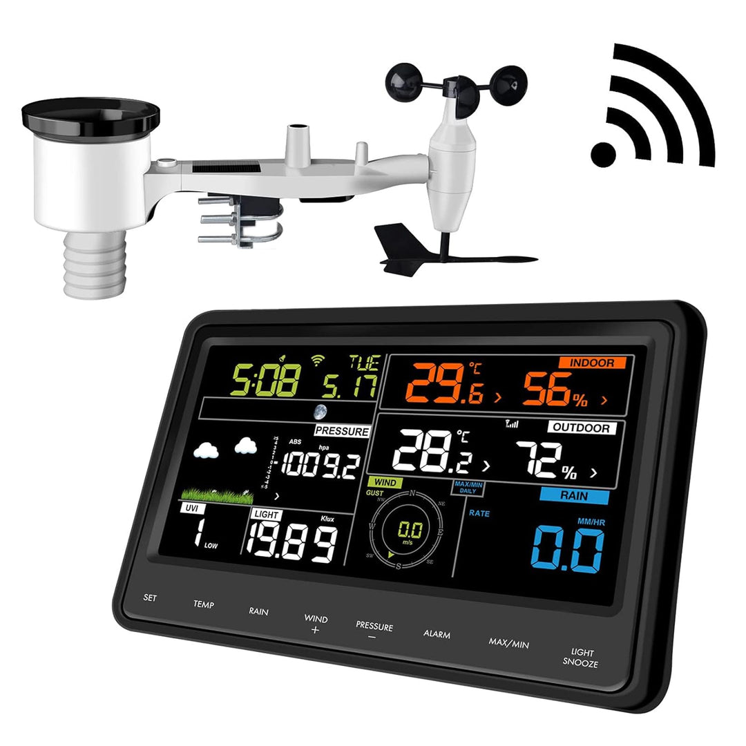 Ecowitt Wetterstation mit WLAN, professionelle digitale Wettervorhersagestation mit grossem Farbdisp