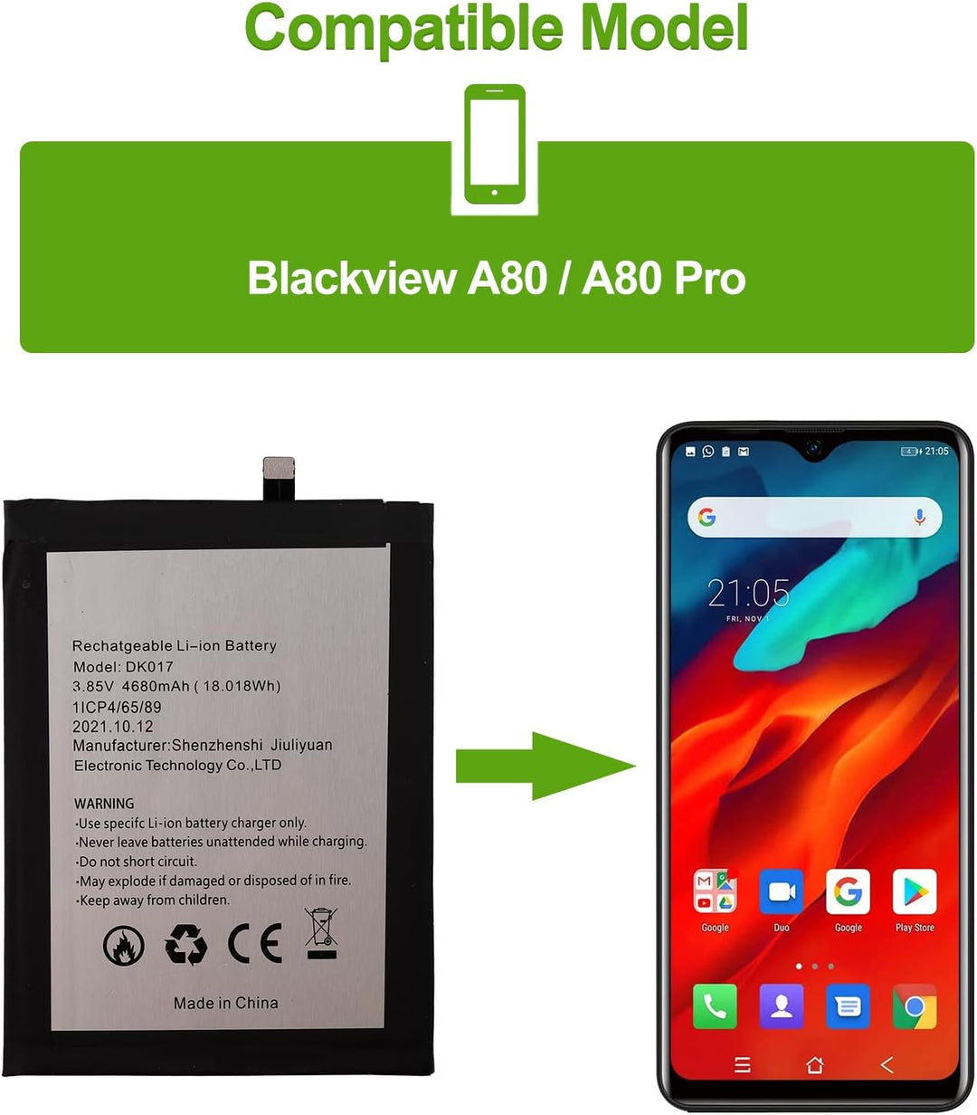 SwarKing Ersatz Akku Kompatibel mit Blackview A80 & A80 Pro DK017 with Toolkit