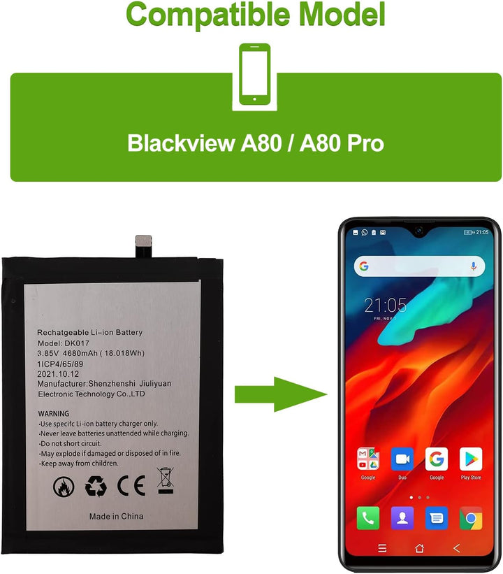SwarKing Ersatz Akku Kompatibel mit Blackview A80 & A80 Pro DK017 with Toolkit