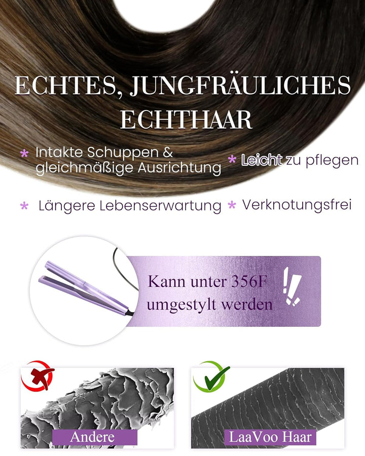 LaaVoo Microring Echthaar Extensions Ombre Dunkelstes Braun bis Mittelbraun mit Aschblond Micro Loop