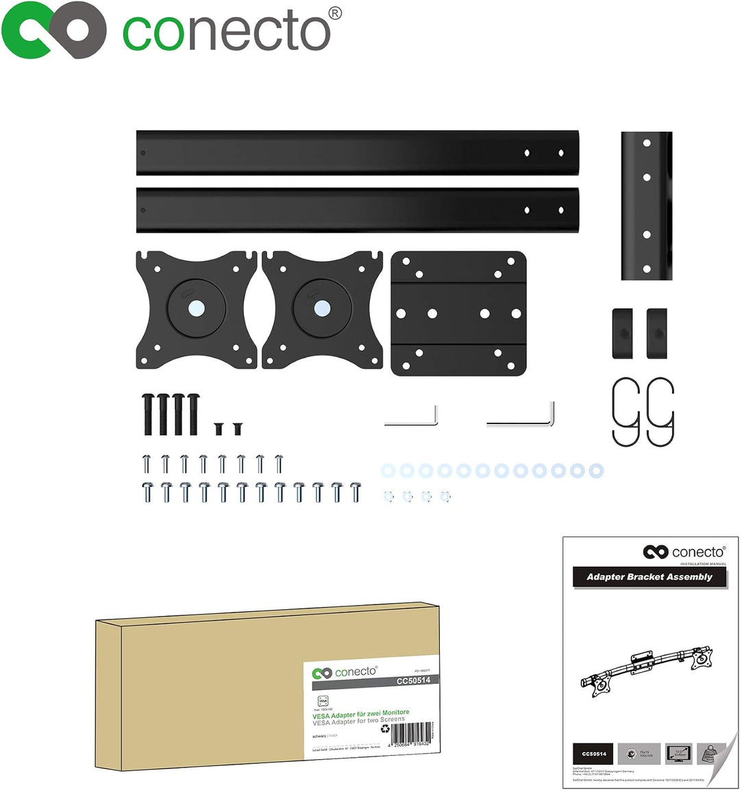 conecto Monitorhalterung Dual Adapter Halterung VESA 75 100 Halterung | Neig-, schwenk- und drehbare