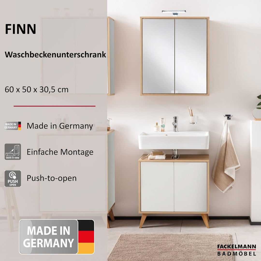 FACKELMANN Finn Waschbeckenunterschrank (60 x 50 x 30,5 cm) – Unterschrank für Waschbecken mit Aussp