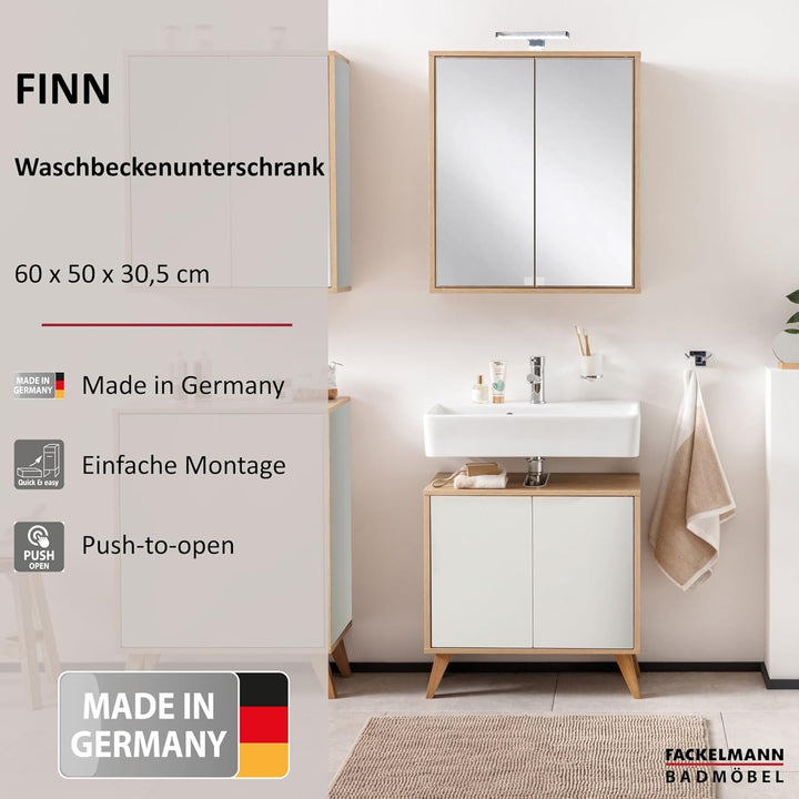 FACKELMANN Finn Waschbeckenunterschrank (60 x 50 x 30,5 cm) – Unterschrank für Waschbecken mit Aussp