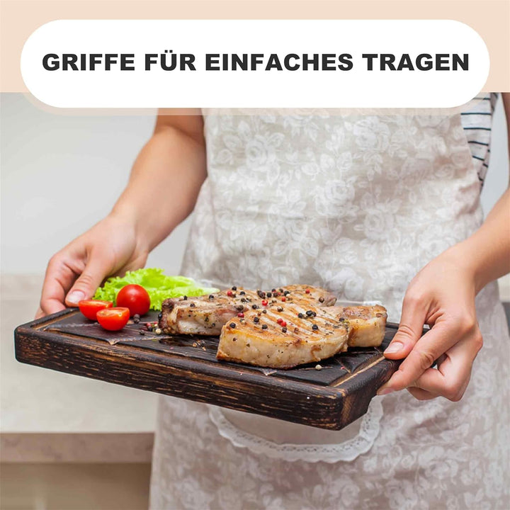 TESLYAR Steak Brett Servierbrett Holz Eichenholz 30x20cm (Medium) - Steak Servierplatte/Steakbrett S