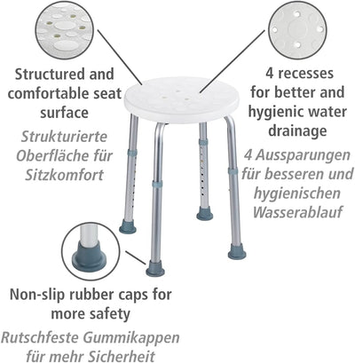 WENKO Duschhocker Secura höhenverstellbar - Wannenhocker, 120 kg Tragkraft, Kunststoff, 45.5 x 39.5-