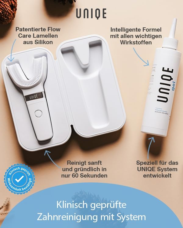 UNIQE One Zahngel Starterset - Schallzahnbürste mit innovativer Lamellen-Technologie - Inkl. 3 Munds