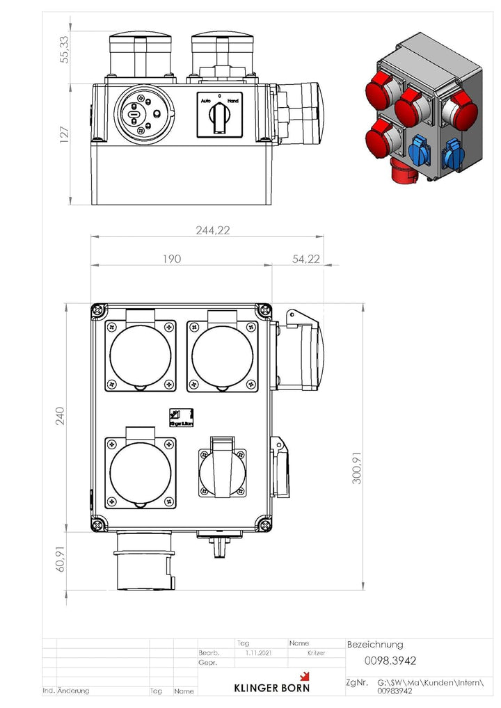 Einschaltautomatik 3Ph mit Wahlschalter Hand-0-Auto für Absaugung, CCST-Platine, Kragenstecker 32 A