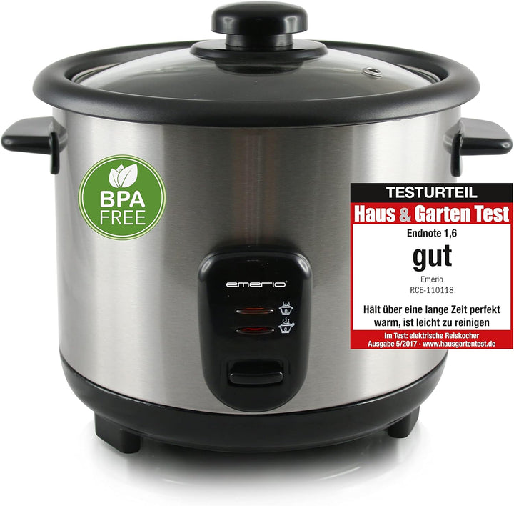 Emerio automatischer Eco Reiskocher, BPA frei, mit 1.5L Volumen, Warmhaltefunktion, Auto Off, Antiha