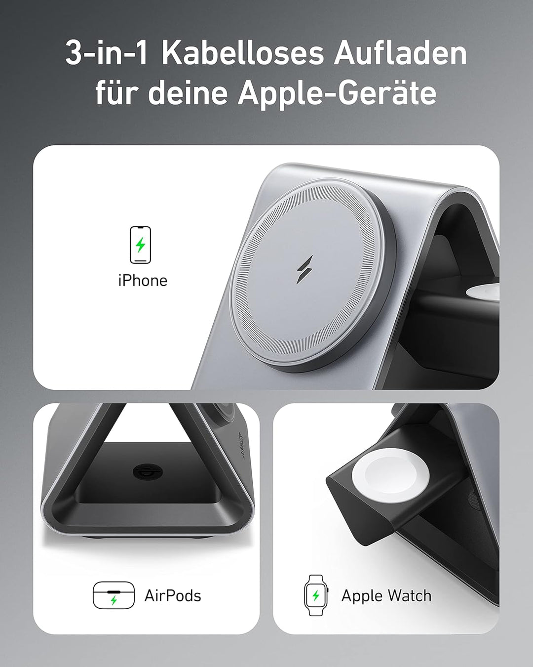 Anker MagGo MagSafe Ladegerät (3-in-1 Station) with 15W Max Fast Charge MFi Certified, for iPhone 17