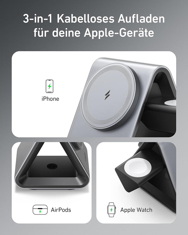 Anker MagGo MagSafe Ladegerät (3-in-1 Station) with 15W Max Fast Charge MFi Certified, for iPhone 17