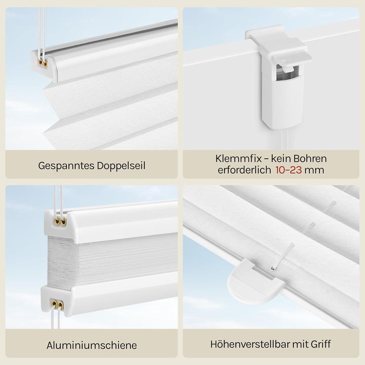 WOLTU Plissee ohne Bohren Klemmfix Faltrollo Jalousie Weiss 45x100cm (BxH), Plisseerollo Crushed Opt