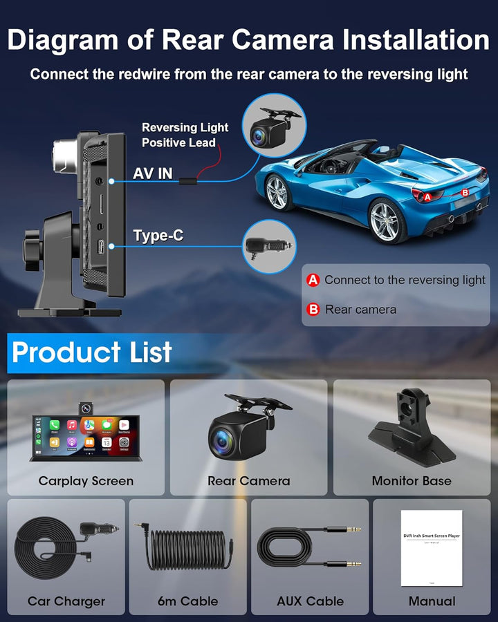 11,26 Zoll Carplay Display 4K Carplay Android Auto Display mit 350° Frontkamera 64G SD Karte Auto Di