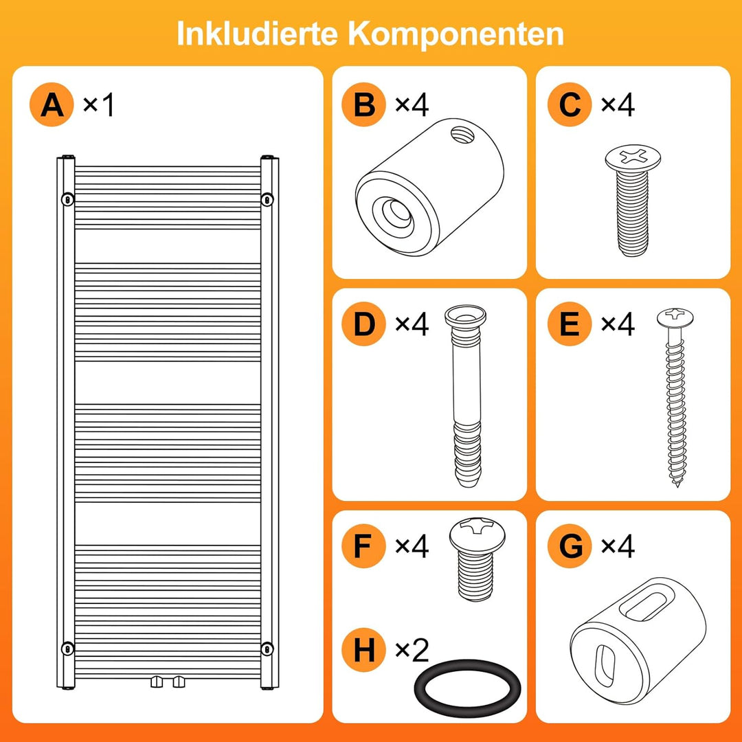 YEAUPE PRO Badheizkörper 120x50 cm Wandmontiert, Handtuchhalter Handtuchwärmer Flach Badheizung, Sch