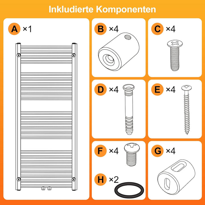 YEAUPE PRO Badheizkörper 120x50 cm Wandmontiert, Handtuchhalter Handtuchwärmer Flach Badheizung, Sch