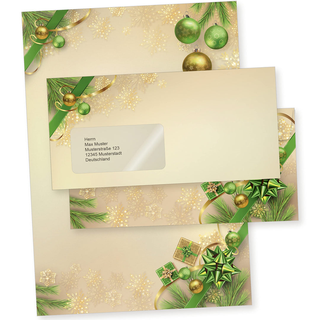 Chalet Noel 100 Sets Weihnachtsbriefpapier mit Fensterumschlag, Briefpapier Weihnachten A4 mit Umsch