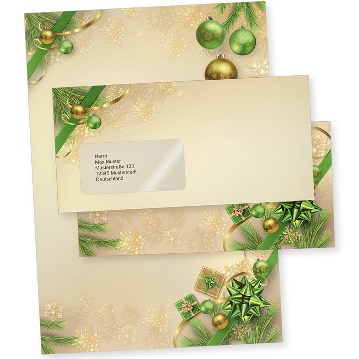 Chalet Noel 100 Sets Weihnachtsbriefpapier mit Fensterumschlag, Briefpapier Weihnachten A4 mit Umsch