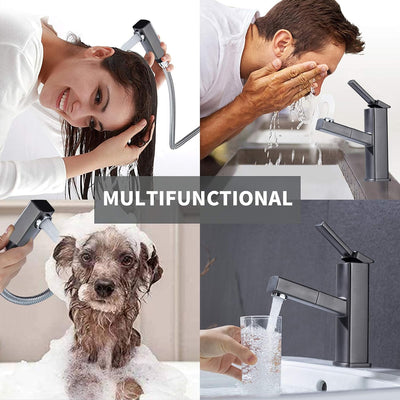KAIYING Waschtischarmatur mit Herausziehbarer Spritze, Mischbatterie Waschbecken für Heisses und Kal