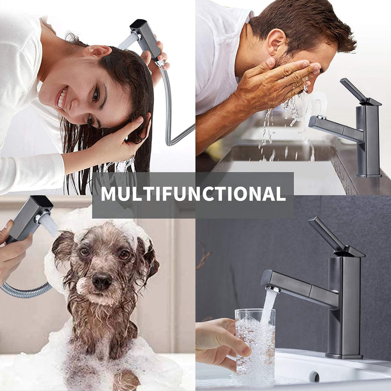 KAIYING Waschtischarmatur mit Herausziehbarer Spritze, Mischbatterie Waschbecken für Heisses und Kal
