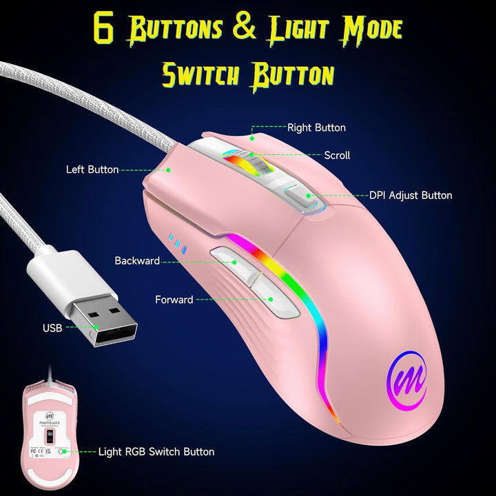 memzuoix Gaming Maus mit Kabel und LED-Lichtern – 12.800 DPI einstellbar, 6 Tasten, 12 RGB-Modi, Erg