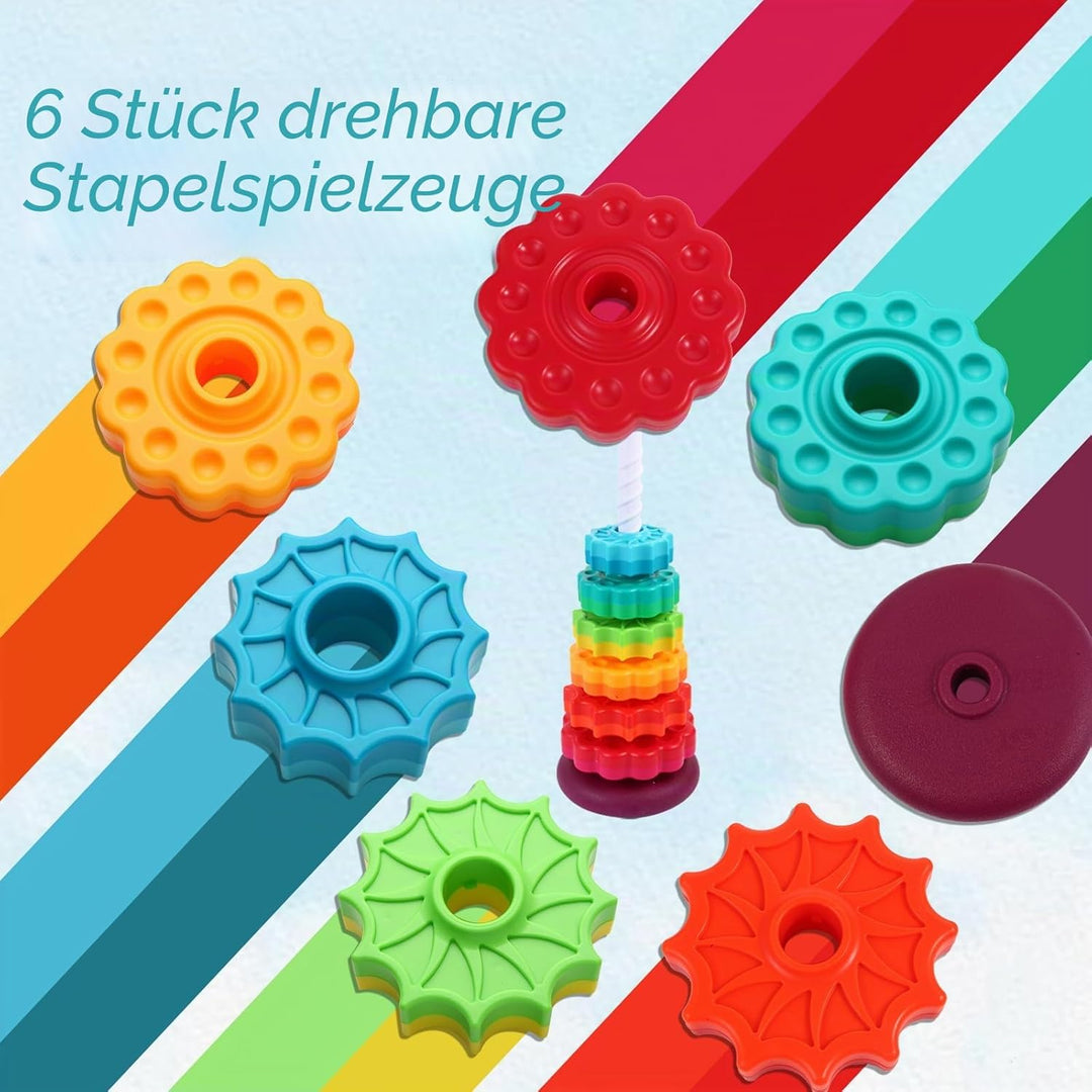Drehendes Stapelspielzeug – Regenbogen-Turm, stapelbares Spinnspielzeug, Lernspielzeug für Kleinkind