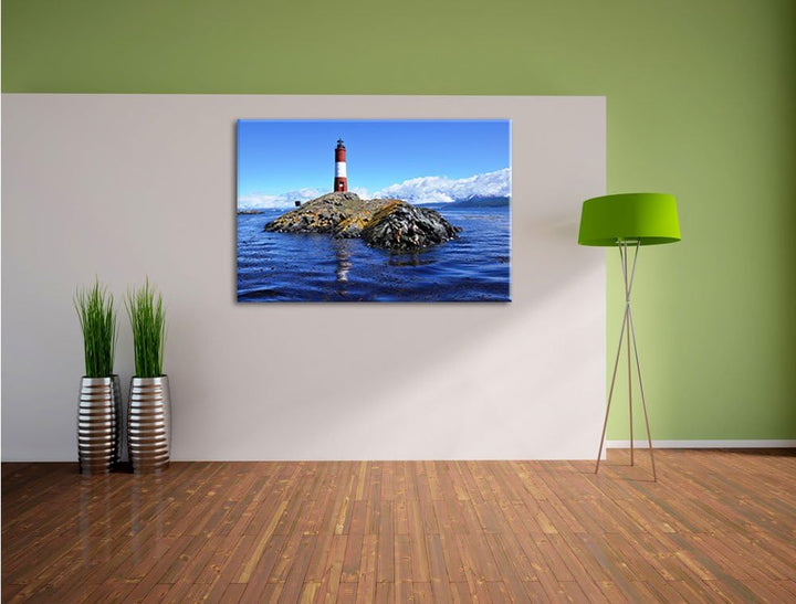 Pixxprint Leuchtturm mit Robben als Leinwandbild/Grösse: 100x70 cm/Wandbild/Kunstdruck/fertig bespan