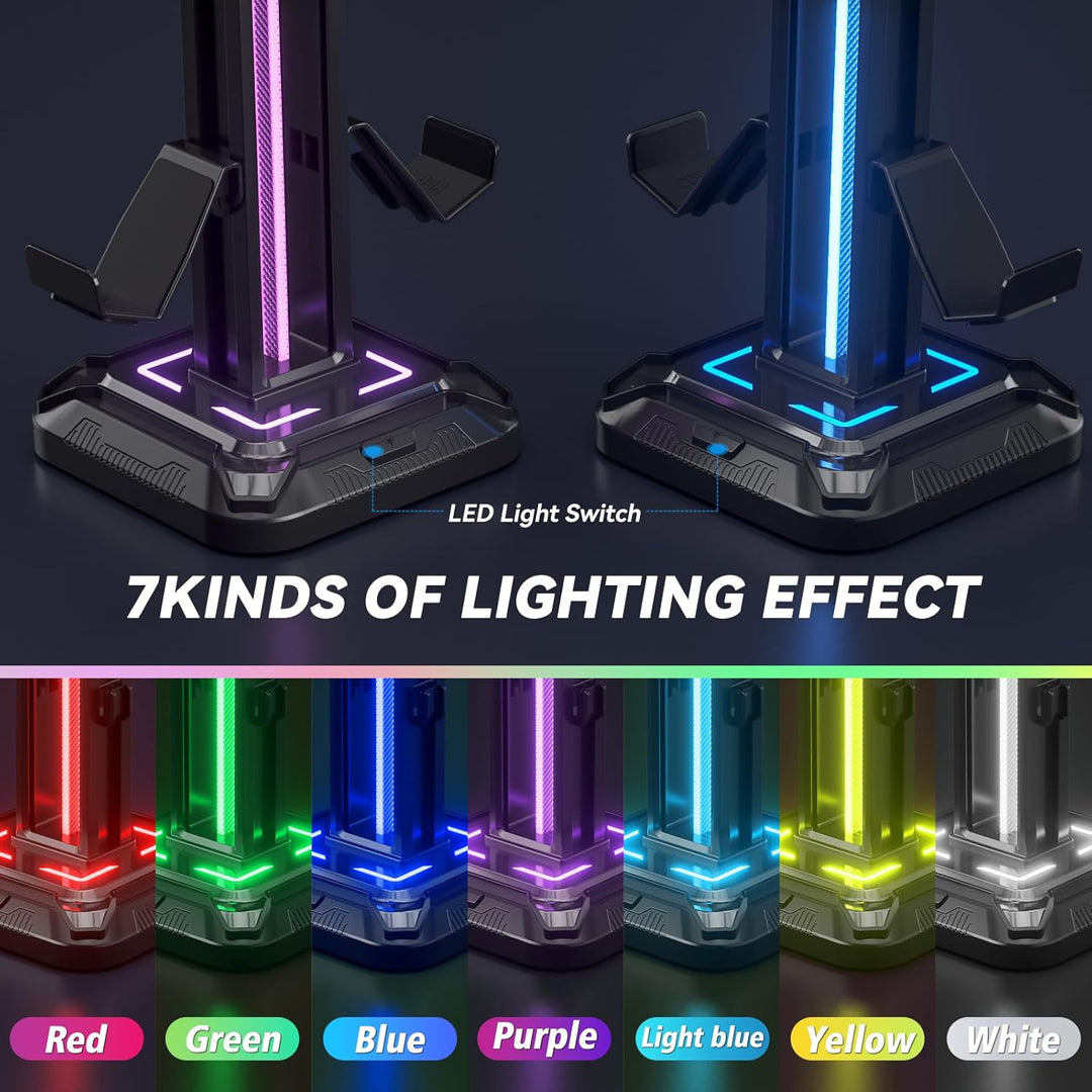 KDD Gaming Kopfhörer Ständer Led mit 9 Lichtmodi - Drehbarer Headset Halterung Tisch mit Abnehmbarer
