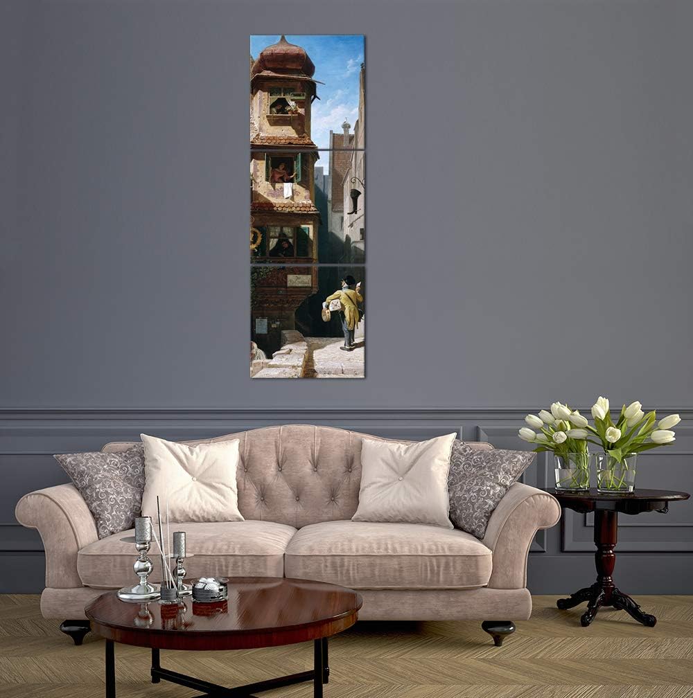 Bilderdepot24 Bild auf Leinwand | Carl Spitzweg Der Briefbote im Rosenthal in 40x120 cm mehrteilig a