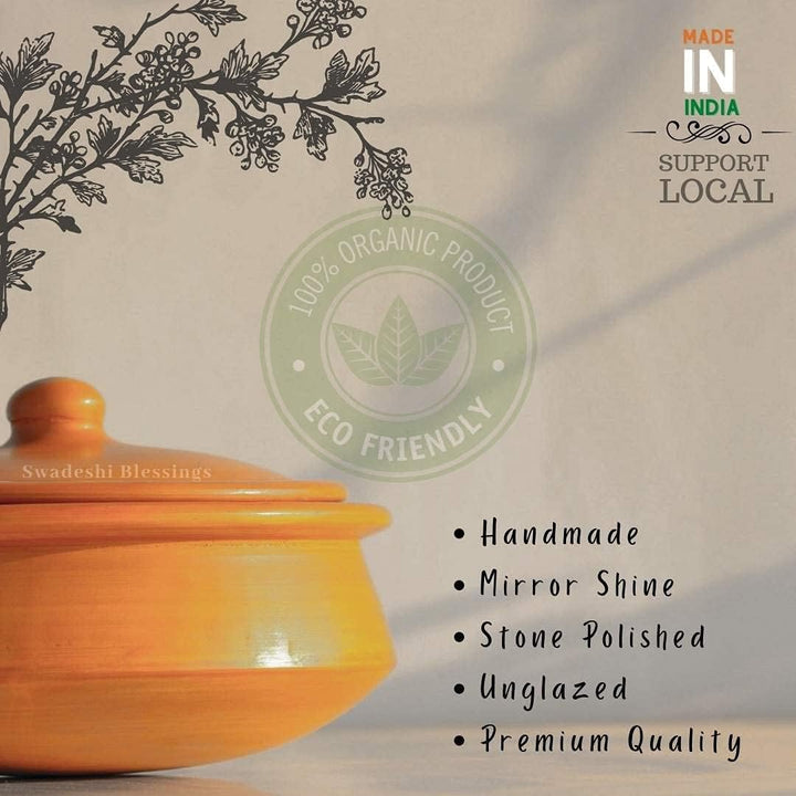 Swadeshi Blessings Exclusive Range Unglasierter Ton Handi/Earthen Kadai/Tontopf zum Kochen und Servi