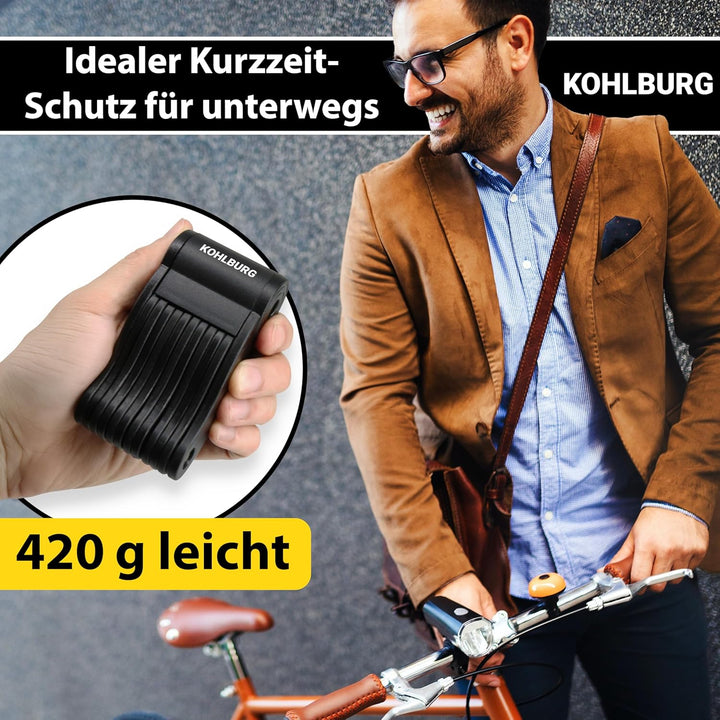 KOHLBURG sehr leichtes &amp; kleines Faltschloss für Kurz-Zeit-Schutz - Fahrradschloss 420g leicht für l