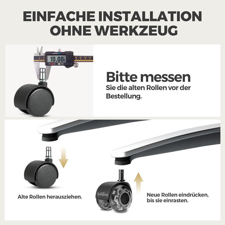 Sytopia Bürostuhl Rollen 10mm x 22 mm, Nur kompatibel mit 1KEA Stuhl (Nicht für 11mm stuhlrollen), 5