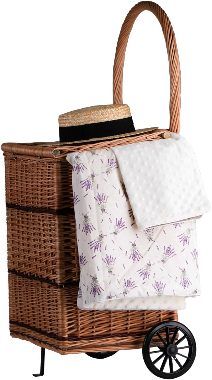 Kaminholzkorb auf Rollen Trolley fahrbar aus Vollweide Kaminkorb Halbrund Rollkorb aus Weide für Kam