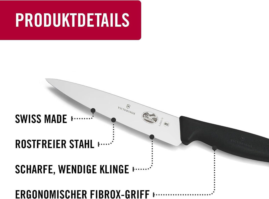 Victorinox Fibrox Kochmesser, Breites Universalmesser für Obst und Gemüse, 15 cm, Gerade Klinge, Sch