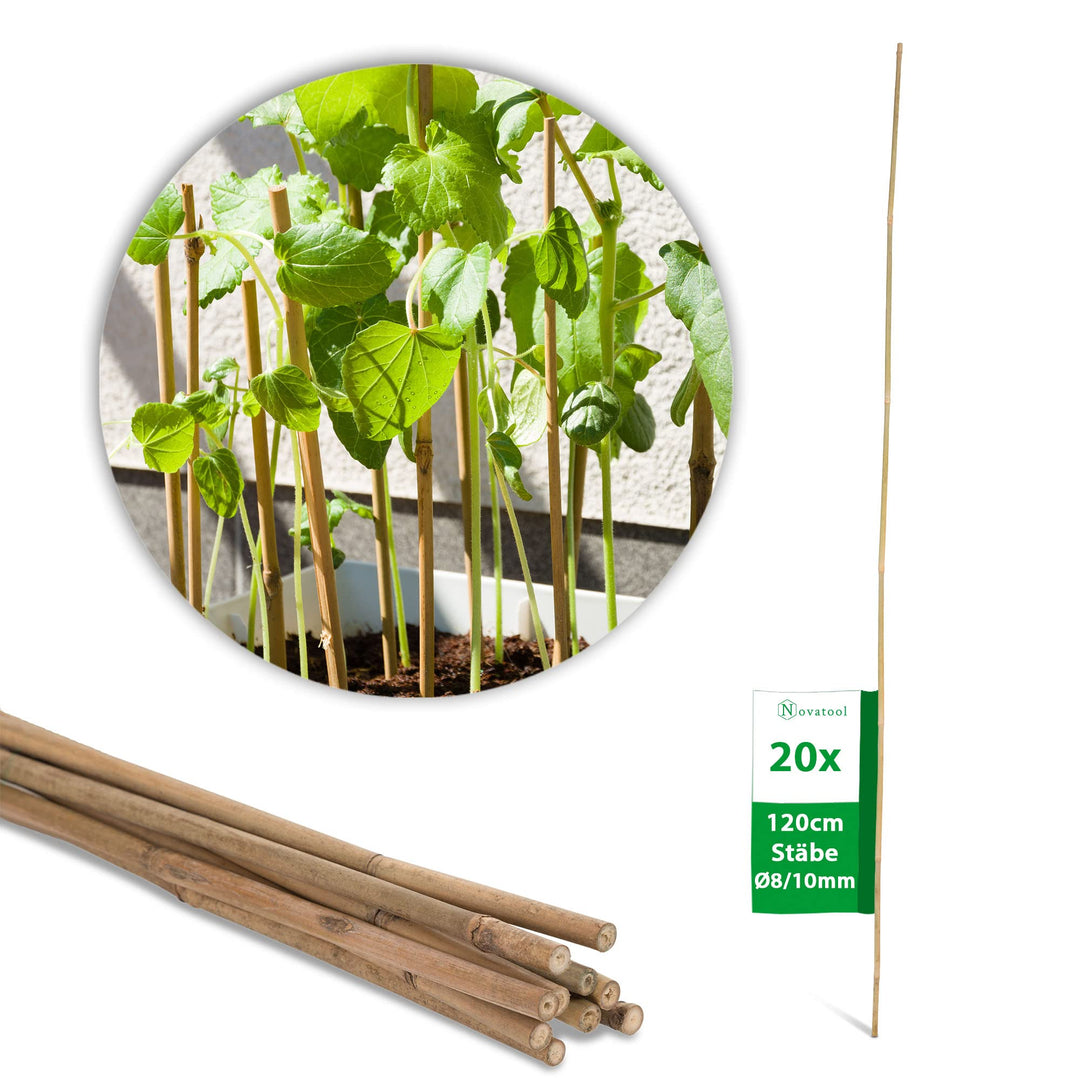 Novatool 20 Stück Tonkinstäbe 120 cm I ø 8-10 mm I Braun I Tonkinstab Rankstäbe Tomatenstäbe Ranksta