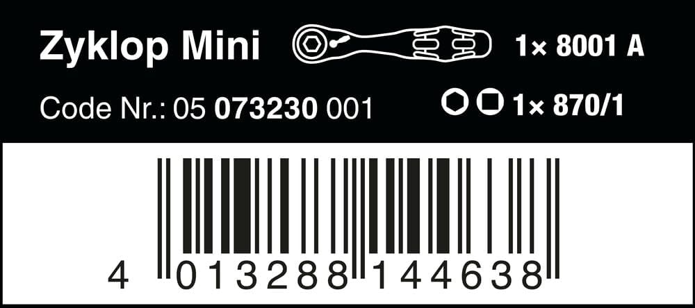 Wera 8001 A Bit-Ratsche 1/4 Zoll SB mit 1/4 Zoll-Antrieb, 2-teilig, 05073230001