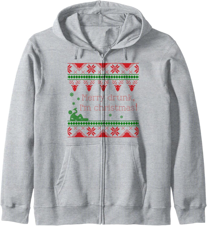 Ugly Christmas Sweater Lustiger Spruch Besoffen & Betrunken Kapuzenjacke